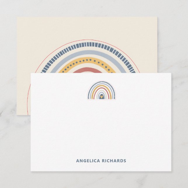 Tarjeta Pequeña Suave Corazón Arcoíris Boho Neutral (Anverso / Reverso)