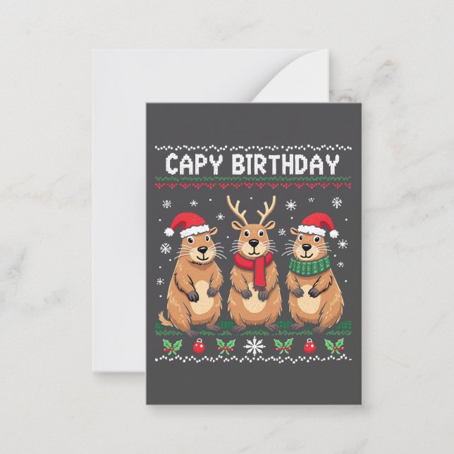 Tarjeta Pequeña Suéter feo de cumpleaños de capibara Capibara Navi (Anverso)