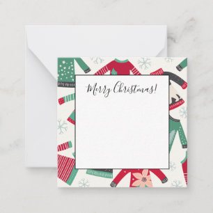 Tarjeta Pequeña Suéter feo de Navidad patrón navideño verde rojo