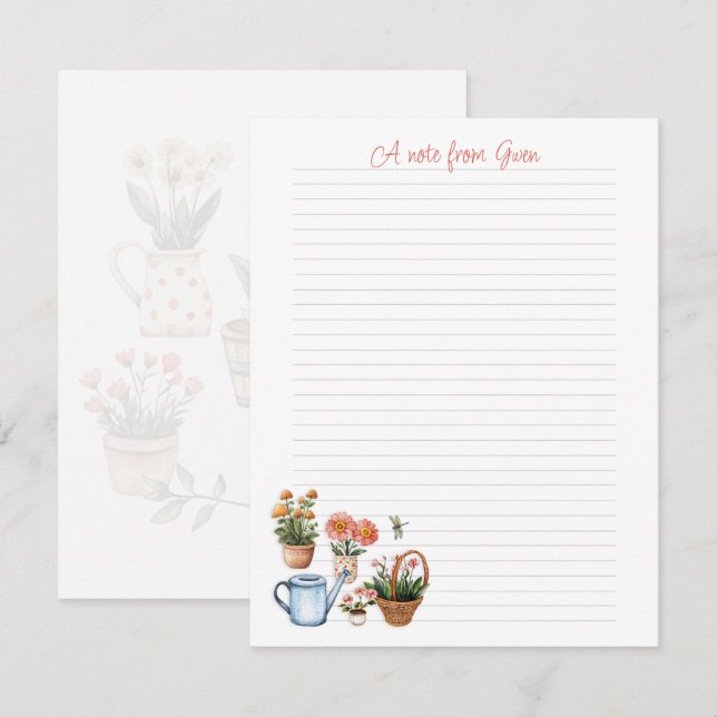 Tarjeta Pequeña Summer Gardening Lined Personal Note Paper (Anverso / Reverso)