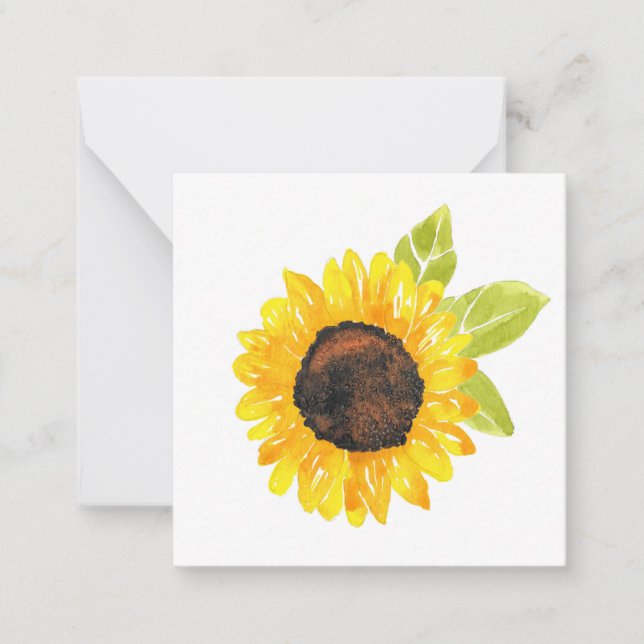 Tarjeta Pequeña Sunflower acuarela pintada a mano (Anverso)