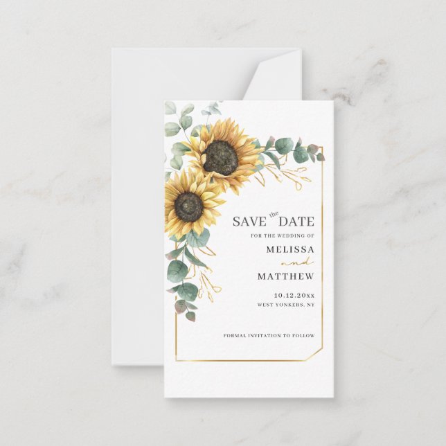 Tarjeta Pequeña Sunflower Floral Wedding Save The Date (Anverso)
