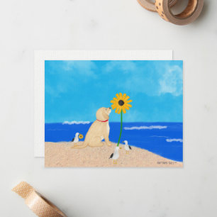 Tarjeta Pequeña Sunflower Golden Retriever at Beach Note Card