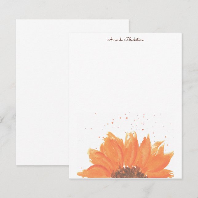 Tarjeta Pequeña Sunflower Watercolor Stationary (Anverso / Reverso)
