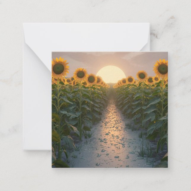 Tarjeta Pequeña Sunrise Serenade: Dewy Sunflower en flor (Anverso)