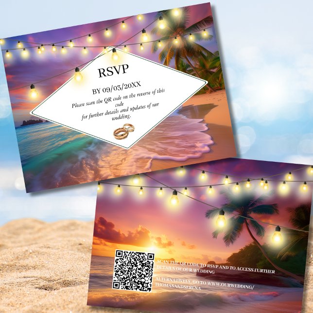 Tarjeta Pequeña Sunset Tropical Beach QR Code RSVP Boda (Subido por el creador)