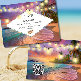 Tarjeta Pequeña Sunset Tropical Beach QR Code RSVP Boda