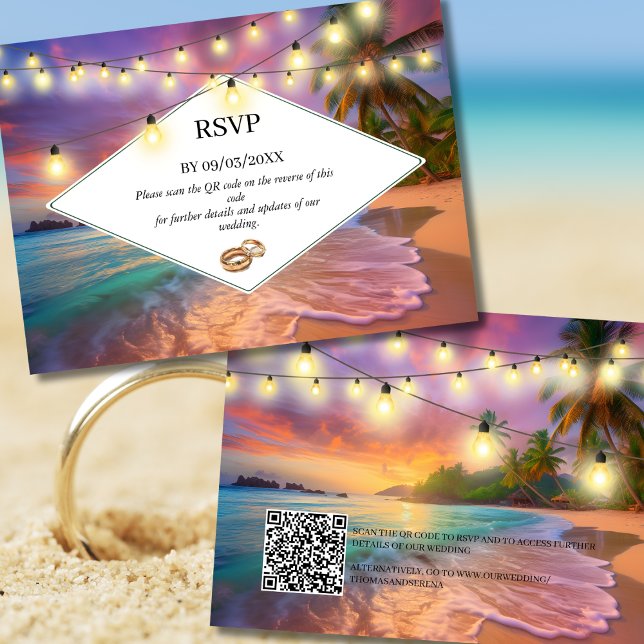 Tarjeta Pequeña Sunset Tropical Beach QR Code RSVP Boda (Subido por el creador)
