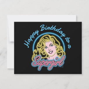 Tarjeta Pequeña Supergirl Retro Neon Lights Graphic