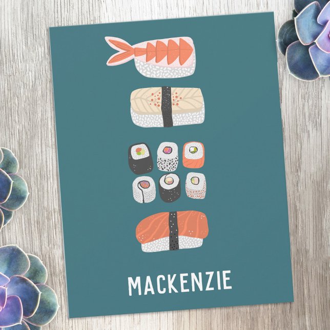 Tarjeta Pequeña Sushi Japonés Personalizado (Fun Japanese sushi personalized custom name or text notecards)