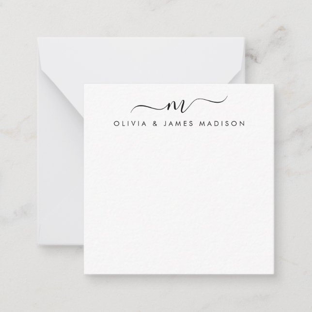 Tarjeta Pequeña Swash de guiones modernos Monograma Pareja Station (Anverso)