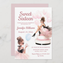 sweet 16 birthday girl pink party invitation 