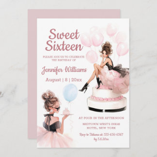 Tarjeta Pequeña sweet 16 birthday girl pink party invitation 