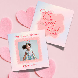 Tarjeta Pequeña Sweet Pink Bow Valentine's Classroom Photo Card
