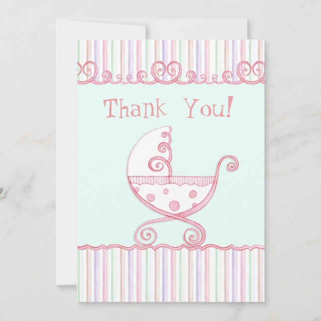 Tarjeta Pequeña Swirly Carriage & Hearts, Baby Gracias Notes (Anverso)