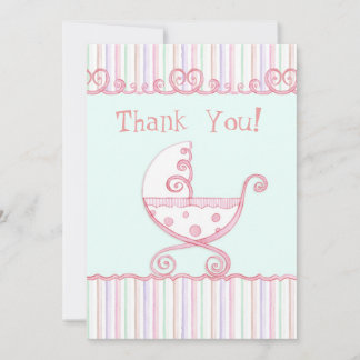 Tarjeta Pequeña Swirly Carriage & Hearts, Baby Gracias Notes