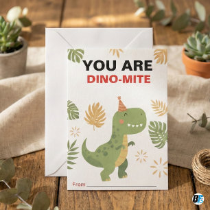 Tarjeta Pequeña T-Rex Dinosaurio Lindo Eres Dino-Mite Chicos Valen