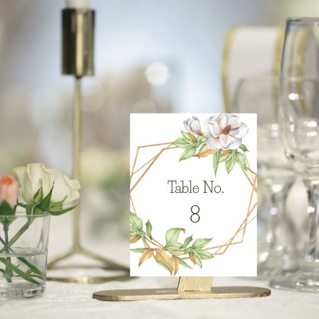 Tarjeta Pequeña Tabla de Bodas florales de magnolia geométrica ele (Subido por el creador)