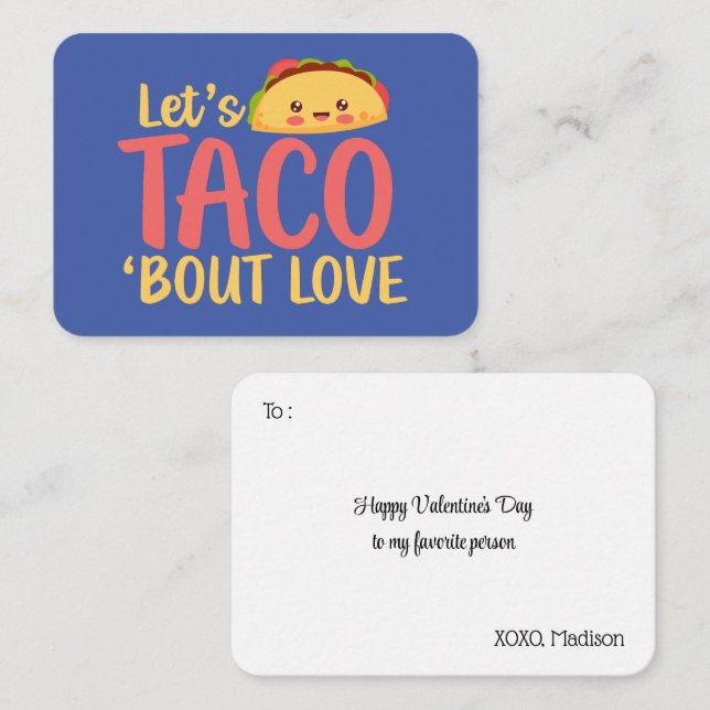 Tarjeta Pequeña Taco sobre el El día de San Valentín gracioso del  (Anverso / Reverso)