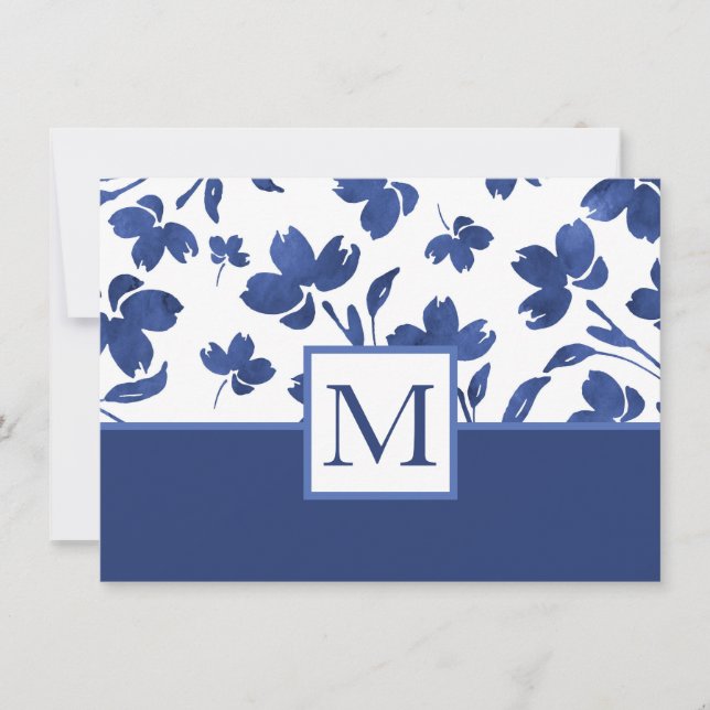 Tarjeta Pequeña Tallos de flores de acuarela índigo (Anverso)