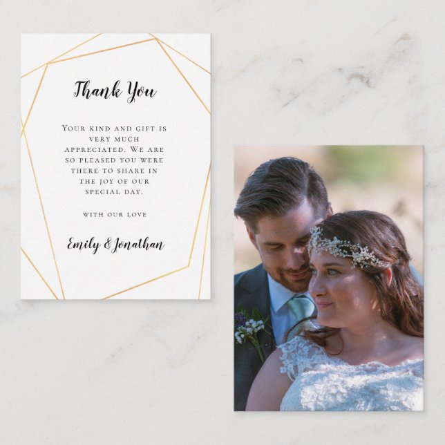 Tarjeta Pequeña TAMAÑO MINI | Boda Geométrico Gold Gracias (Anverso / Reverso)