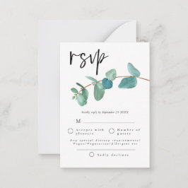 Tarjeta Pequeña TAMAÑO MINI | Saltos de eucalipto azul Boda RSVP