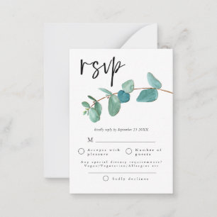 Tarjeta Pequeña TAMAÑO MINI   Saltos de eucalipto azul Boda RSVP