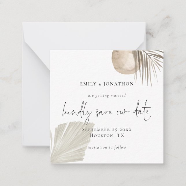 Tarjeta Pequeña TAMAÑO PEQUEÑO | Boho Pampas Grass Script Save The (Anverso)