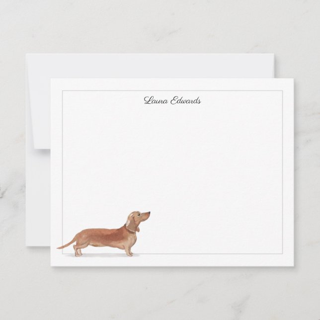Tarjeta Pequeña Tan Dachshund Gray Border Personalizado Stationery (Anverso)