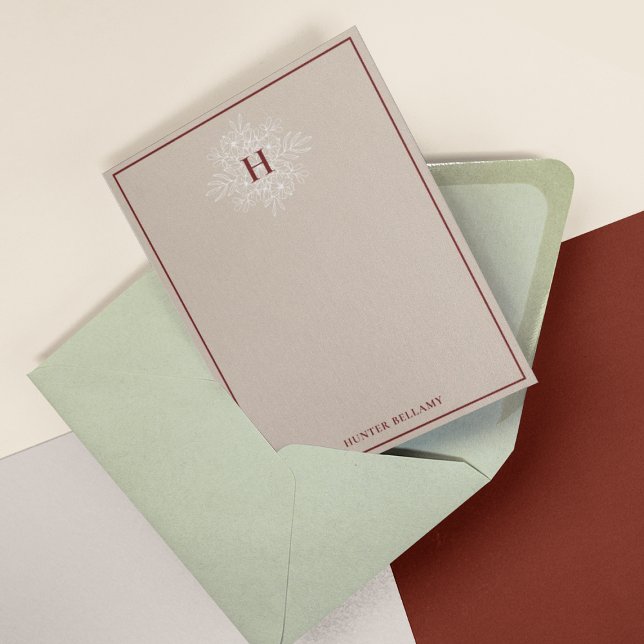 Tarjeta Pequeña Tan Marsala Delicate Monograma Floral (Subido por el creador)