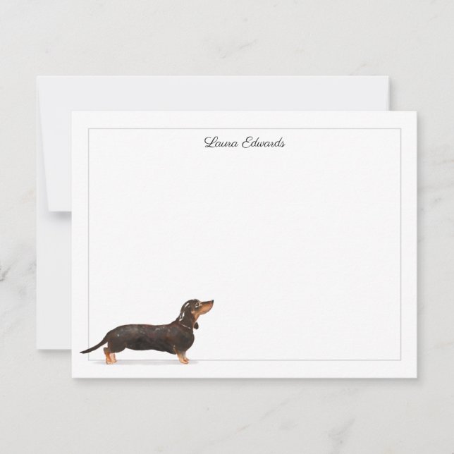 Tarjeta Pequeña Tan negro Dachshund Borde gris personalizado (Anverso)
