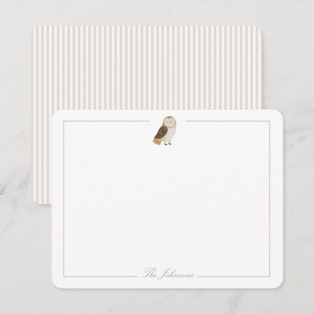 Tarjeta Pequeña Taupe ligero suave Tan Owl Stationery personalizad (Anverso / Reverso)