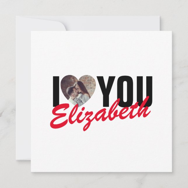 Tarjeta Pequeña Te amo Personalizado foto Corazón y nombre (Anverso)