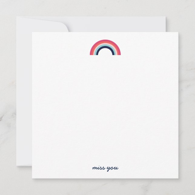 Tarjeta Pequeña Te echo de menos el arco iris moderno en azul (Anverso)