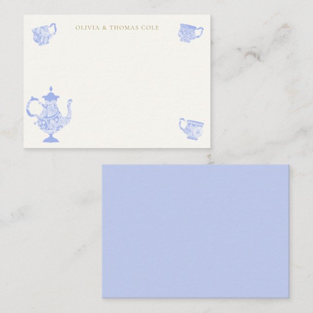 Tarjeta Pequeña Tea Fiesta Chinoiserie Moda azul Lace Bridal Showe (Anverso / Reverso)