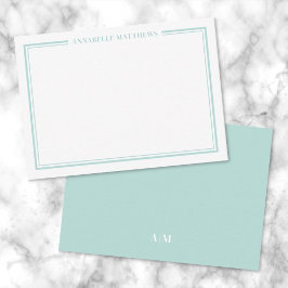 Tarjeta Pequeña Teal Blue Border Minimalist Name Monogram