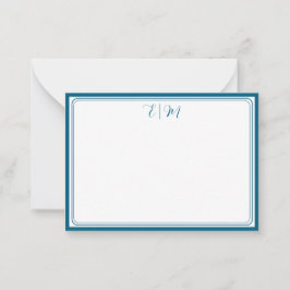 Tarjeta Pequeña Teal three Border Monogram Note Card