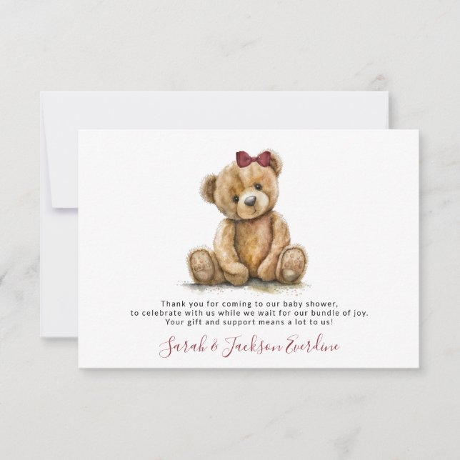 Tarjeta Pequeña Teddy Bear Baby Shower Gracias (Anverso)