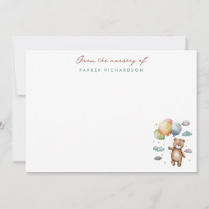 Tarjeta Pequeña Teddy Bear & Balloons Nursery Blue Gracias