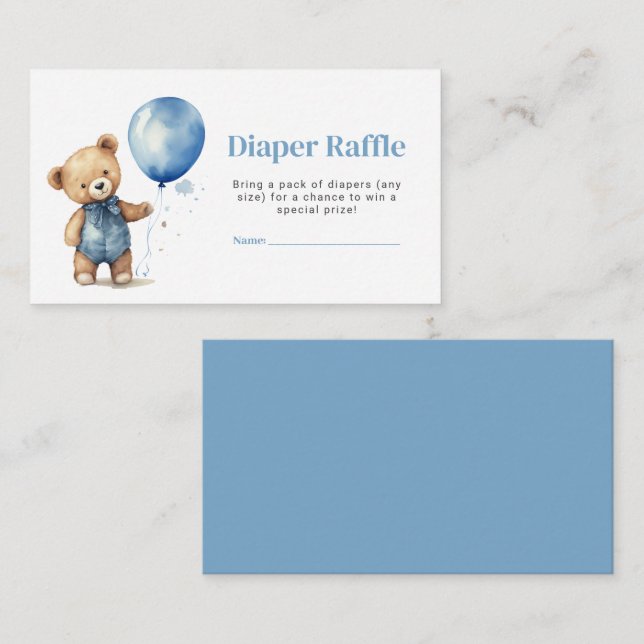 Tarjeta Pequeña Teddy Bear Boy Baby Shower Diaper Raffle Ticket (Anverso / Reverso)
