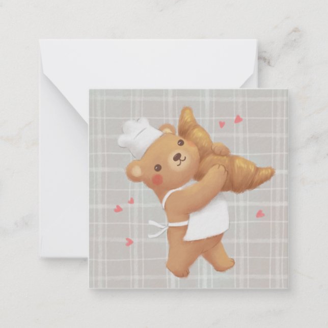 Tarjeta Pequeña Teddy el panadero con croissant (Anverso)