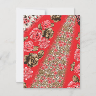 Tarjeta Pequeña Tejidos rojos vibrantes con intrincados florales y