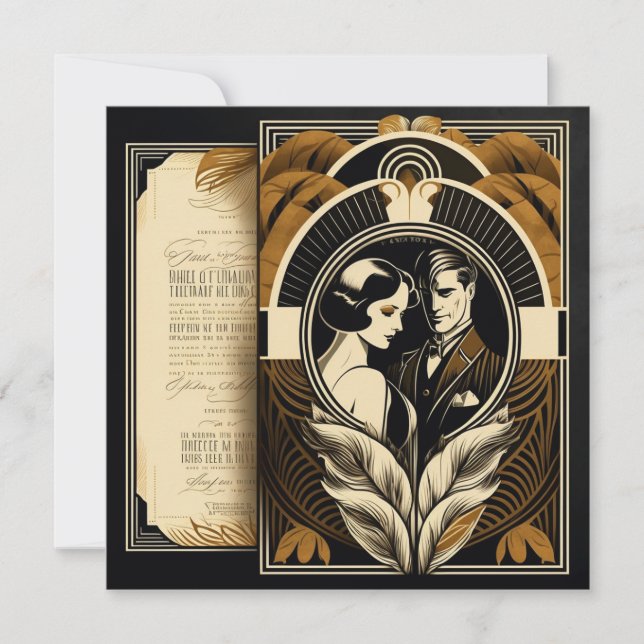 Tarjeta Pequeña Tema boda Art Deco (Anverso)