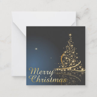 Tarjeta Pequeña Tema de Navidad Azul con árbol de Navidad dorado