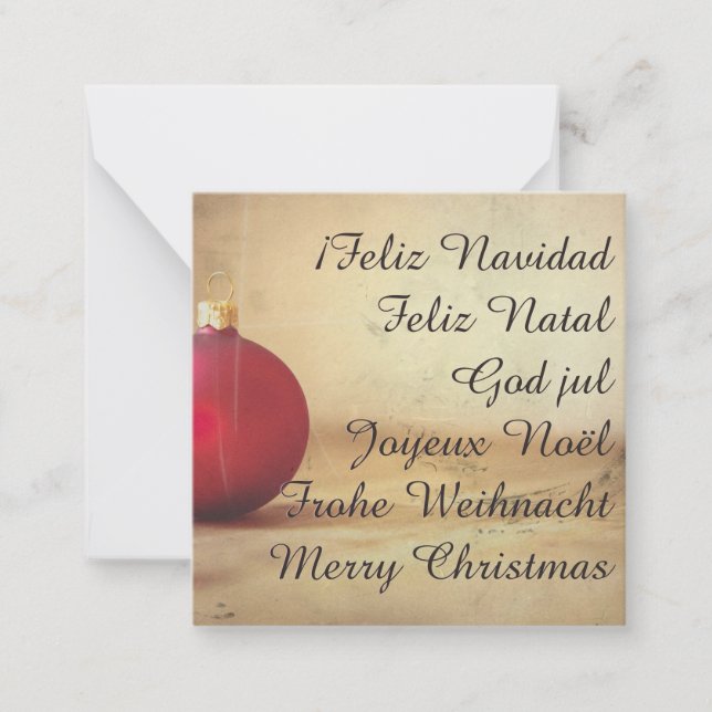 Tarjeta Pequeña tema de Navidad con bola de Navidad (Anverso)