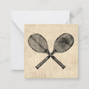 Tarjeta Pequeña Tennis Rackers Antiguo Tenis Racquet Script Paper