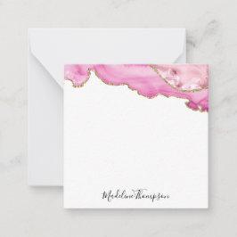 Tarjeta Pequeña Terciopelo Rosa Magenta Oro Ágata Geoda Letra Cuad