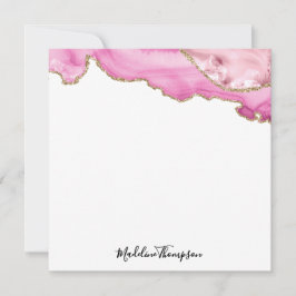 Tarjeta Pequeña Terciopelo Rosa Magenta Oro Ágata Geoda Letra Cuad