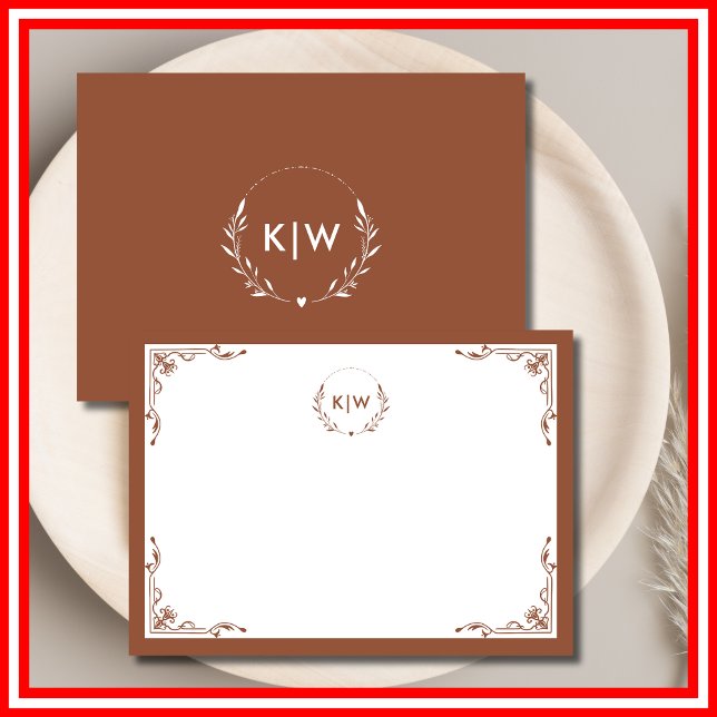 Tarjeta Pequeña Terracota y blanco | Monograma de Iniciales Modern (Terracotta and White | Modern Initials Monogram Note Card)