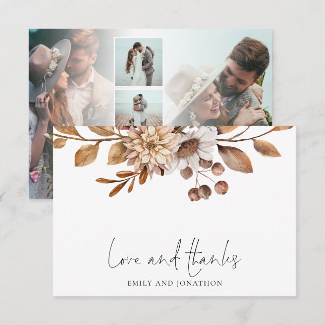 Tarjeta Pequeña Terracotta Florals 5 Foto Boda Amor Gracias (Anverso / Reverso)